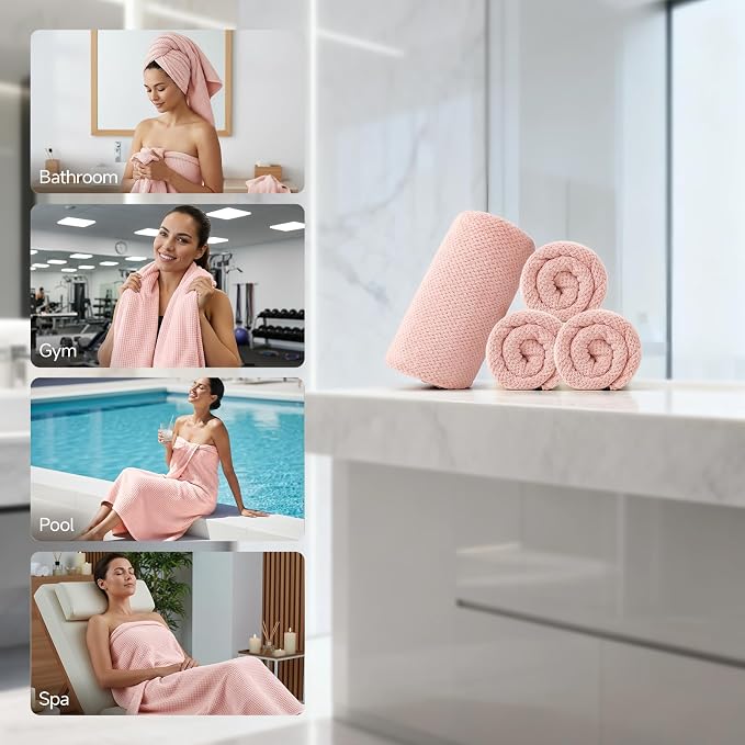 REDKISS 4 Pack Pink Bath Towels, 35 x 70 in Extra Large Coral Fleece Bath Towel - Image 7