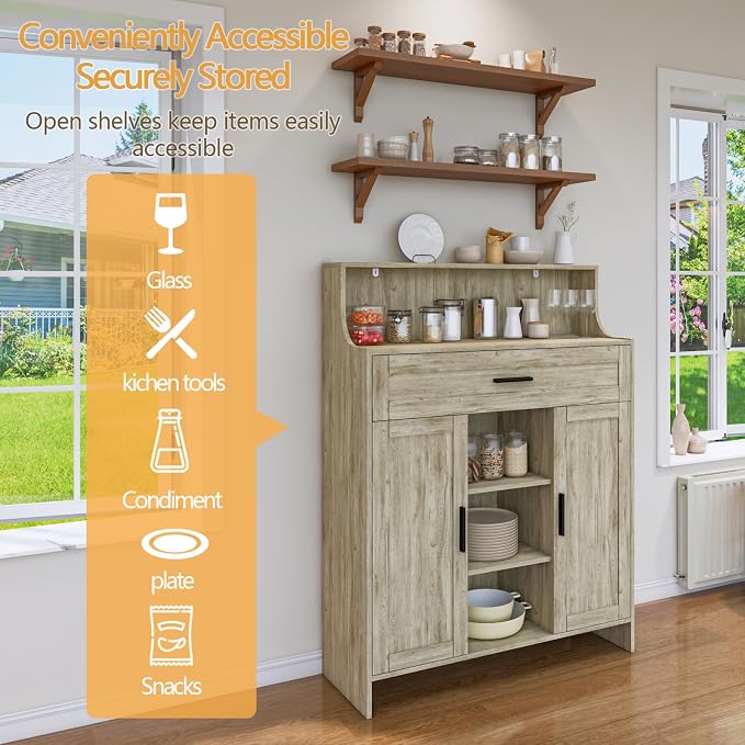 Storage Cabinet with Doors and Drawers, Kitchen Storage Cabinet with 1 Large - Image 4