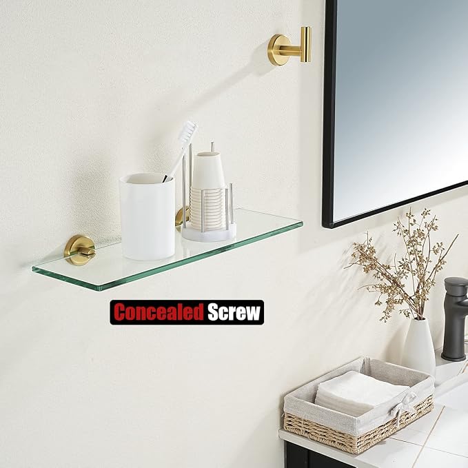 JQK Bathroom Glass Shelf Gold, Tempered Glass Shower Storage 16 by 5 inches - Image 5