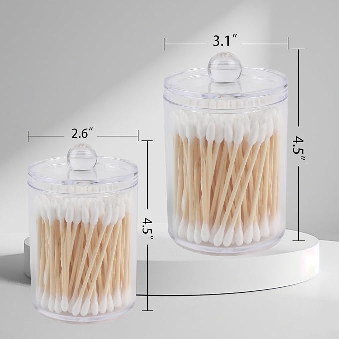4 Pack Acrylic Qtip Holder Dispenser, Bathroom Canisters Apothecary Jar Set - Image 6
