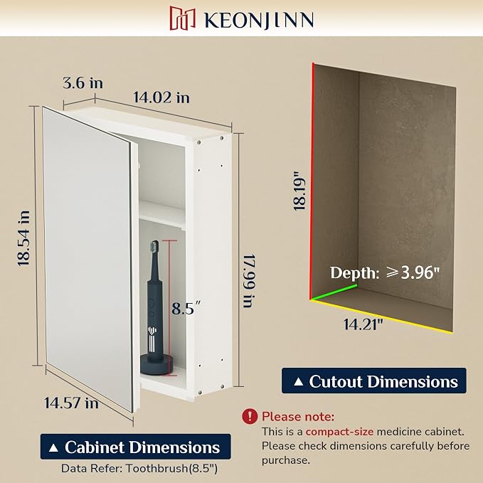 Keonjinn Small-Sized White Medicine Cabinet 14.5 x 18.5 Inch, One Shelf Only - Image 2