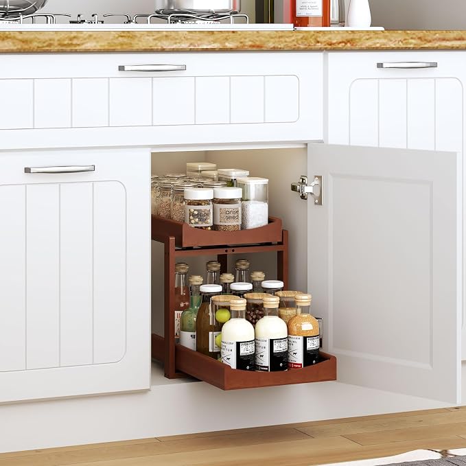 Bamboo Under Sink Organizer and Storage, 2 Pack Pull Out Cabinet Organization - Image 3