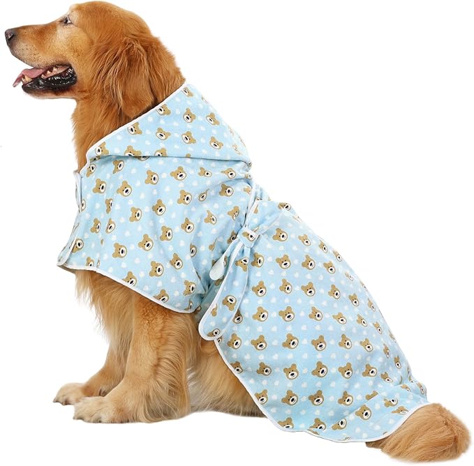 HDE Dog Bathrobe Super Absorbent Quick Drying Puppy Towel Wrap Coat Adjustable by HDE