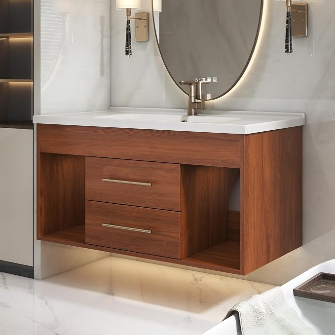 35.4" Bathroom Vanity with Sink Combo Set, Solid Wood Frame Bathroom Storage by Unknown