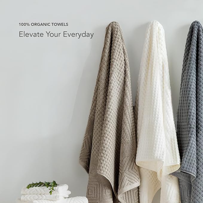 Texere 100% Organic Cotton Diamond Jacquard Luxury Bath Towel Sets - Image 3