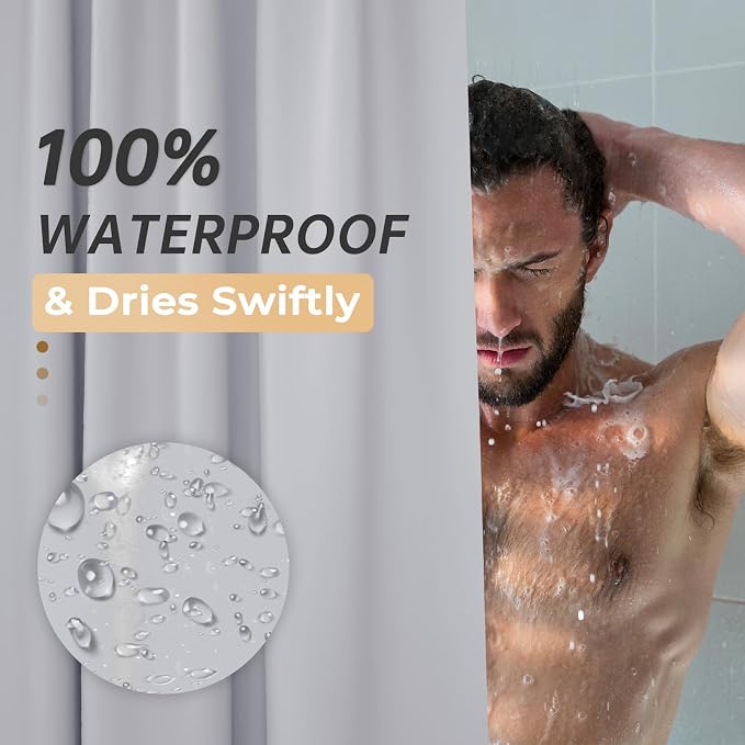 AmazerBath Grey Shower Curtain Plastic, Thick PEVA Shower Curtain Grey - Image 4