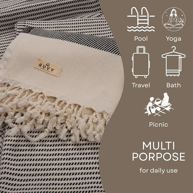 Ruvy Home Basics 2 Pack Turkish Beach Towels – Oversized Quick-Dry Bath Towels - Image 4
