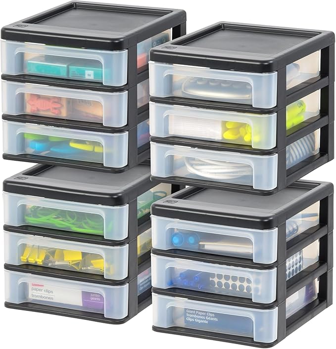 IRIS USA Small 3-Drawer Desktop Organizer, 4 Pack, by IRISUSA
