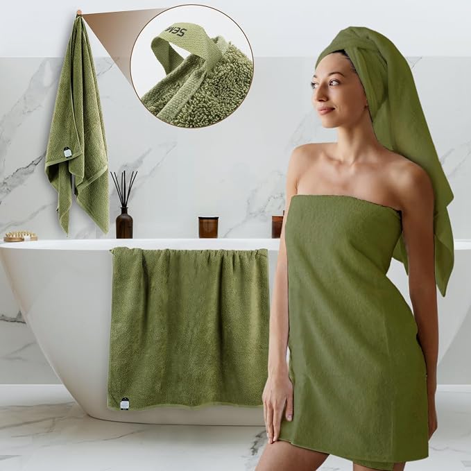SEMAXE Green Bathroom Towel, 100% Cotton Bath Towel - Image 2