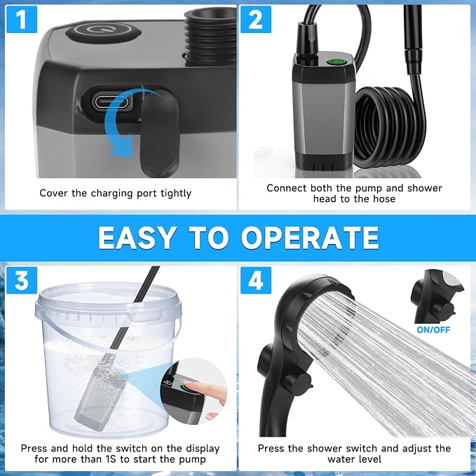 Portable Shower for Camping, Rechargeable Camping Shower Pump - Image 7