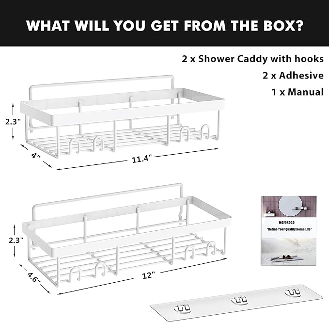 Moforoco Shower Caddy Shelf Organizer Rack, Self Adhesive Black Bathroom - Image 7