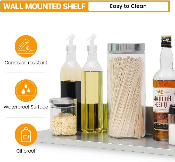 Stainless Steel Wall Shelf 8.6"x30" 60LB, 2 Packs L-Shaped Commercial Wall - Image 4
