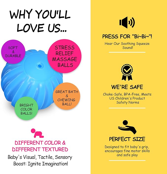 Baby Textured Multi Sensory Toys Massage Ball Gift Set BPA Free - Image 7