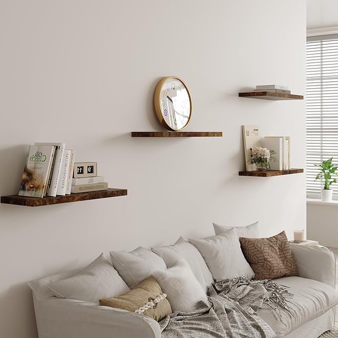 Wall Shelf Set of 3, Rustic Brown Floating Shelves 36 in W x 10 in D x 1 in H - Image 6