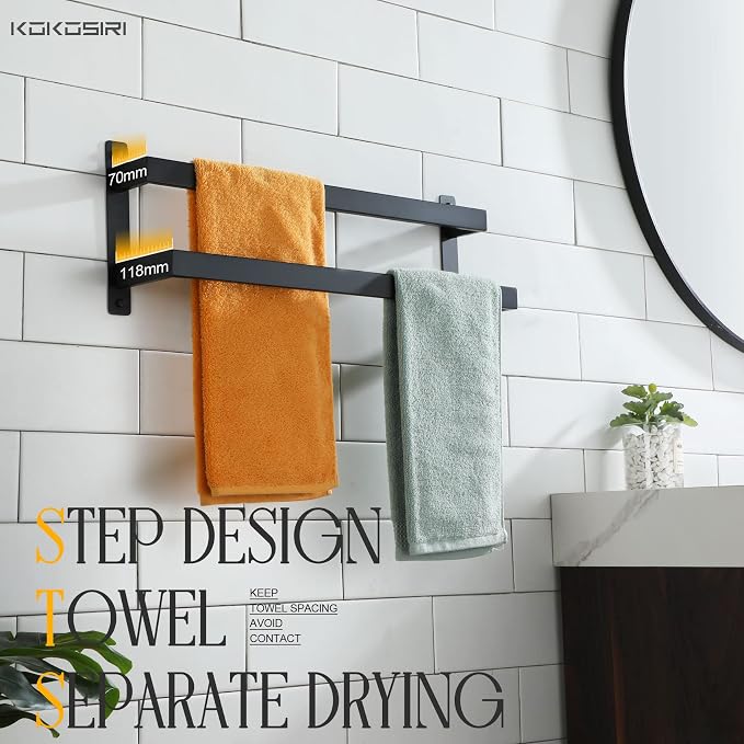 KOKOSIRI Towel Bars Black Bath Towel Holders 20 Inches Bathroom 2-Tiers Ladder - Image 5