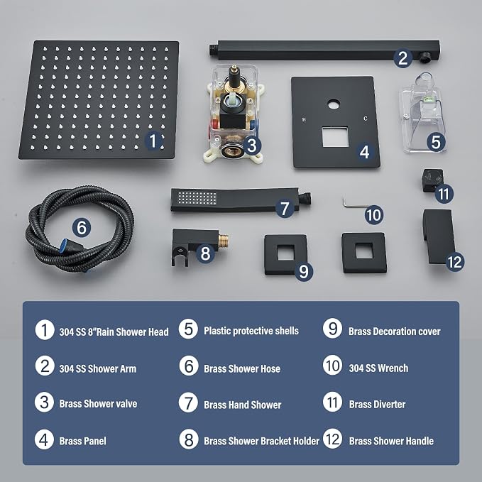Shower Faucet 10 Inches Matte Black Shower System - Image 6