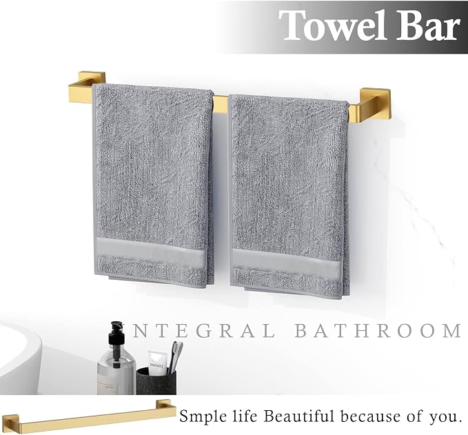15-Piece Brushed Gold Bathroom Accessories Set – 23.6" Towel Bar, Towel Ring - Image 3
