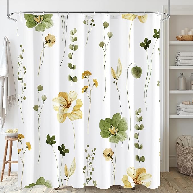 Gibelle Long Shower Curtain 72 x 78, Watercolor Floral Fabric Shower Curtain by Gibelle