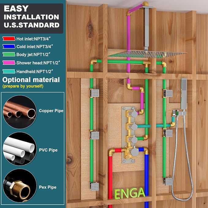 Enga Shower Jets System in Wall, 16 Inch Rain Shower Head - Image 8