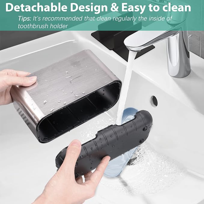 Boperzi Toothbrush and Toothpaste Holder Brushed Nickel Drainage - Image 3