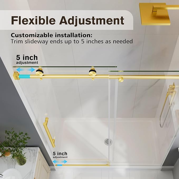 Frameless Glass Shower Door, 49-54" W x 76" H Sliding Frameless Shower Door - Image 7