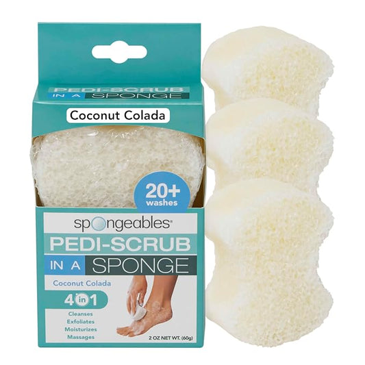 Spongables Pedi Scrub Foot Exfoliating 20+ Wash Sponge, Coconut Colada by Spongeables