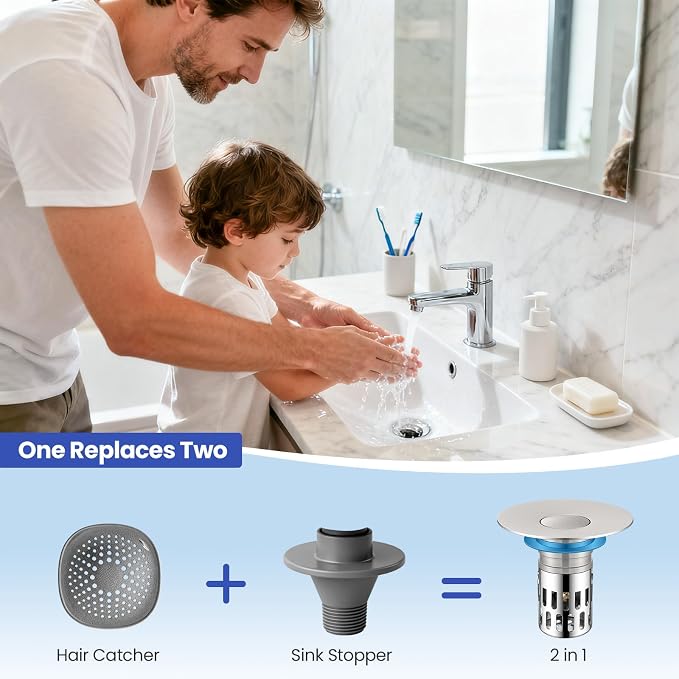 Universal Bathroom Sink Stopper, Pop Up Sink Drain Strainer Plug - Image 7