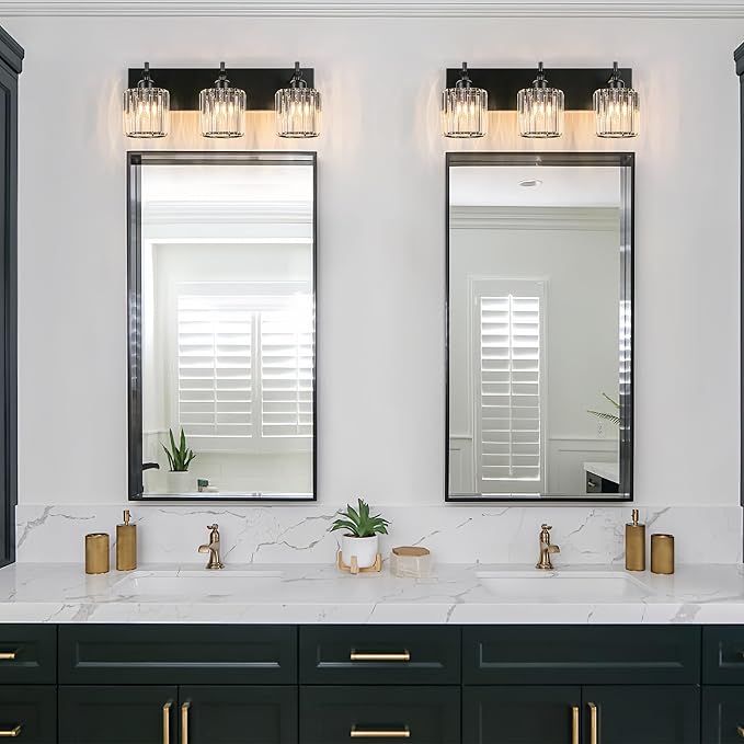 Black Crystal Bathroom Vanity Lights, Modern 3-Lights Bathroom Lighting - Image 7