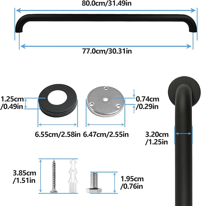 Shower Grab Bar, 2 Pack 32 Inch Black Bathroom Grab Bar, 1.25" Diameter - Image 2