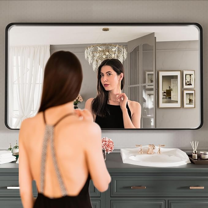 LOAAO Black Metal Framed Bathroom Mirror - Image 2