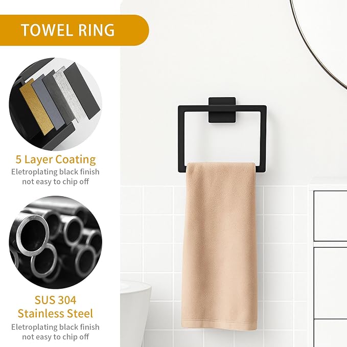 5-Piece Matte Black Bathroom Hardware Accessories Set - Image 5