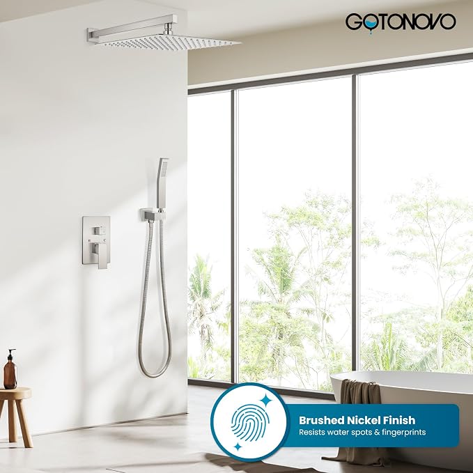 gotonovo Rainfall Bathroom Shower System Rain Shower Head and Handle Set Wall - Image 2