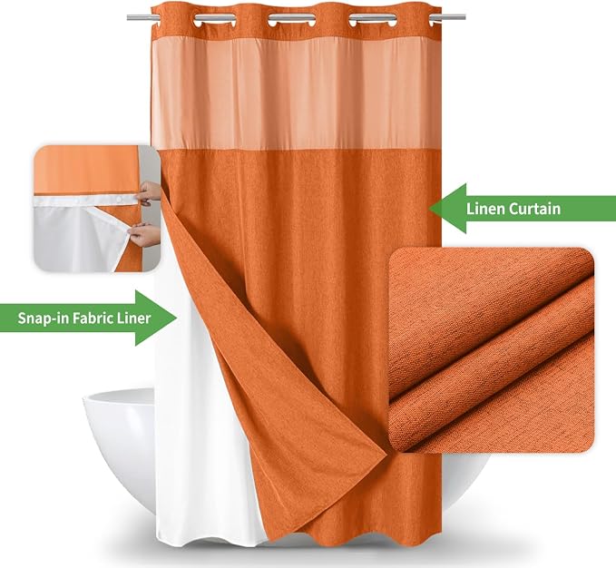Stall No Hooks Needed Linen Textured Shower Curtain - Image 2