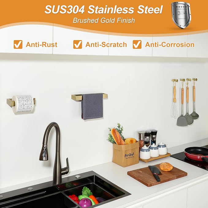 SAYAYO 6-Piece Bathroom Hardware Set Gold, Includes 10 Inch Towel Bar, Toilet - Image 3