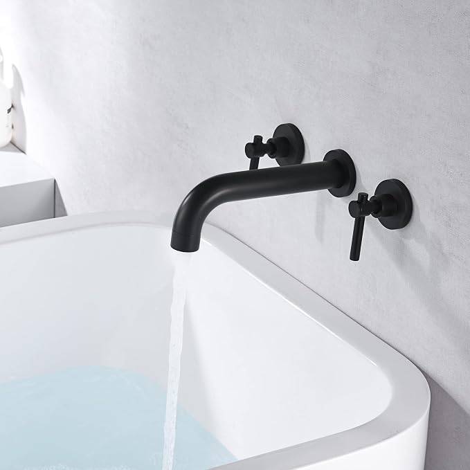SUMERAIN Matte Black Bath Tub Faucet Set Wall Mount Bathtub Filler Two Handle - Image 5