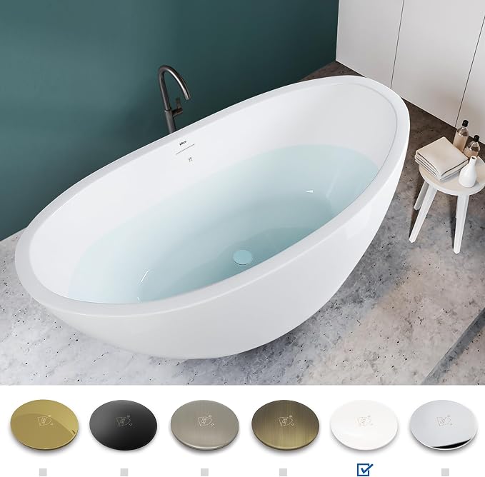 FerdY Naha 59" Acrylic Freestanding Bathtub, Curve Edge Freestanding Soaking - Image 3