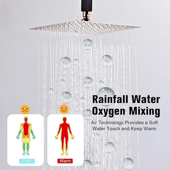 12 Inch Ceiling Mount Shower System Matte Black Gold Rain Mixer Shower Combo - Image 2
