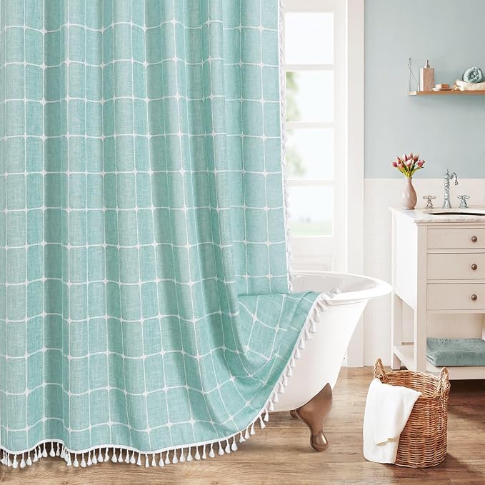 MitoVilla Teal Blue Boho Shower Curtains by MitoVilla