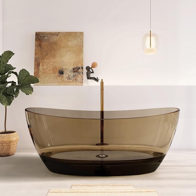 65" Premium Solid Surface Freestanding Bathtub, Contemporary Design Stand Alone by HIGEINE