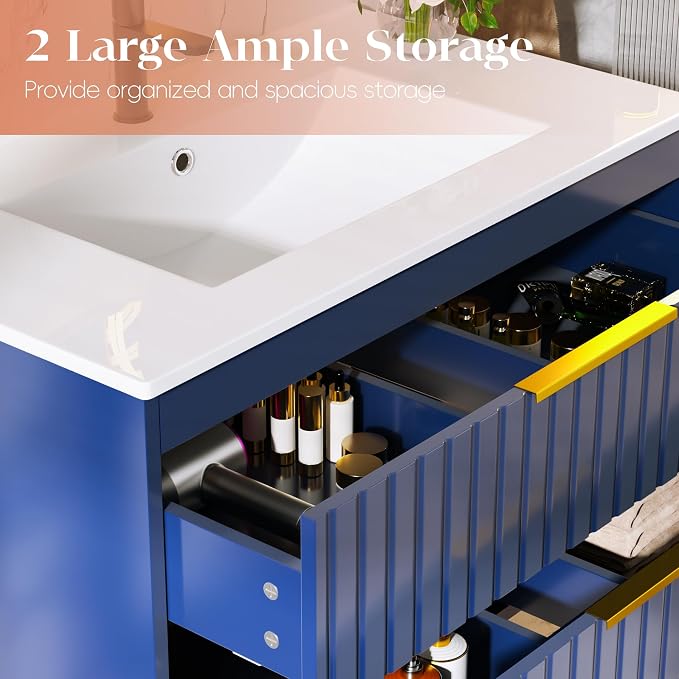 36" Bathroom Vanity with Sink, Floating Vanity Bathroom Sink Cabinet Wall Mount - Image 4