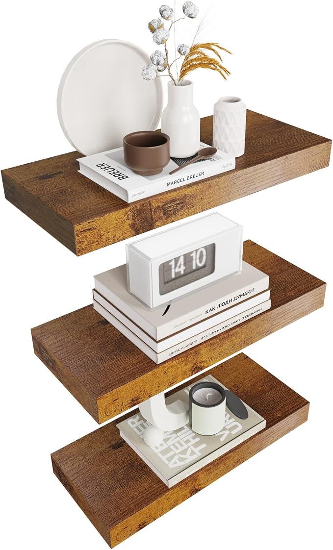 Floating Shelves for Wall Decor Set of 3, 15 Inch Wall Mounted Floating Shelf by Colima