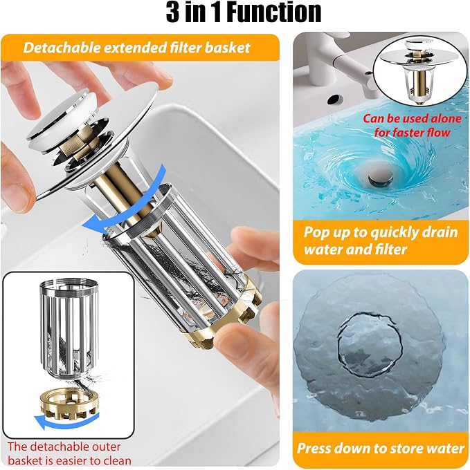 Bathroom Sink Drain Strainer, Universal Sink Plug - Image 4
