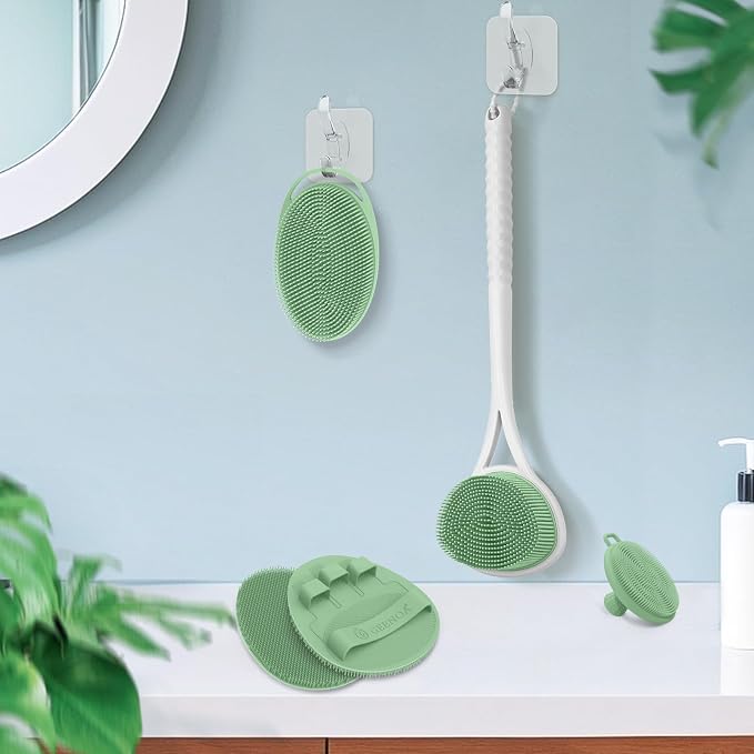 Silicone Back Body Face Scrubbers Set 4PCS, 15.35’’ Back Scrubber Soft Body - Image 9