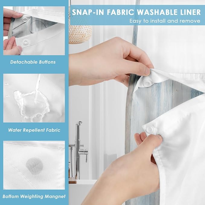 No Hook Blue Daisy Shower Curtain - Image 3