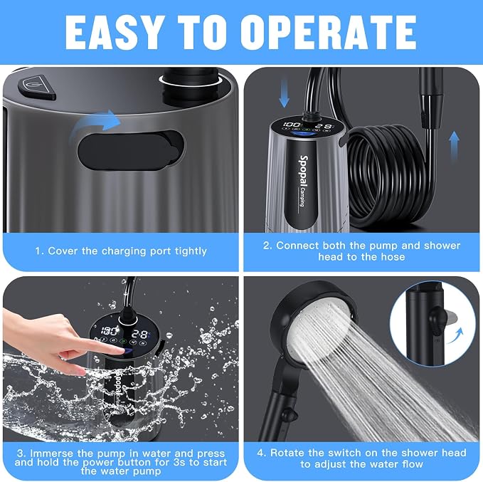 Portable Shower for Camping, 10000mAh Rechargeable Camping Shower - Image 5