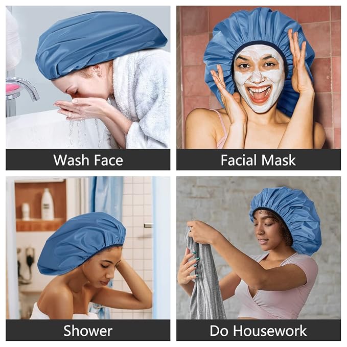 Auban Extra Large Shower Cap, Double-Layer Waterproof Reusable Satin Lining XL - Image 8