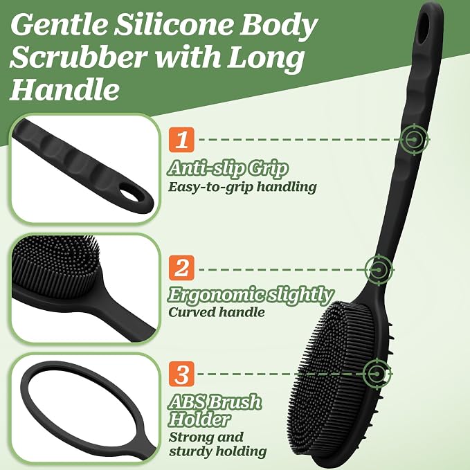 Silicone Back Washer for Shower, Gentle Silicone Back Scrubber for Lathering - Image 2