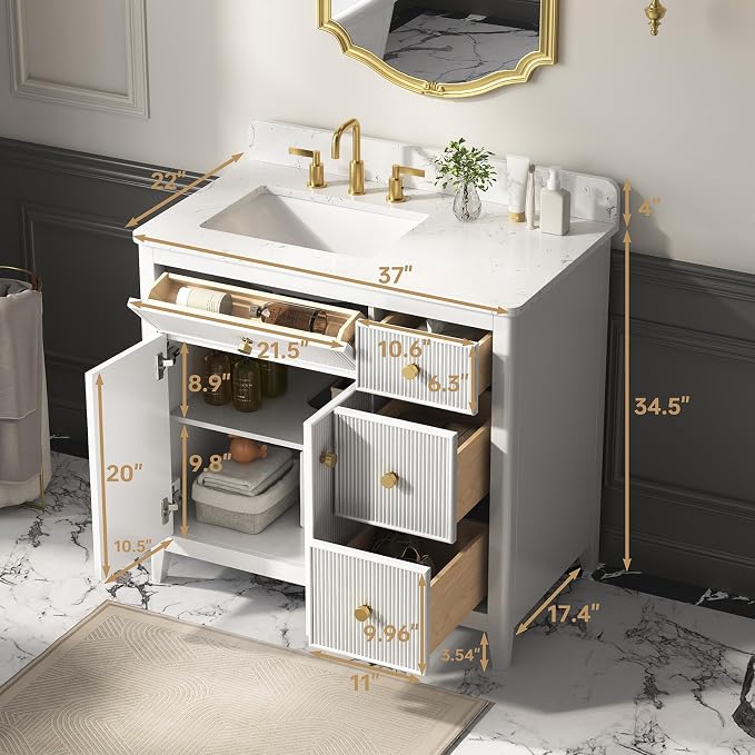36 Inch Bathroom Vanity with Sink, Undermount Single Sink Vanity with - Image 2