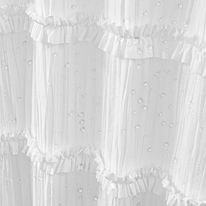 ROSERY No Hook Ruffle Shower Curtain - Image 8