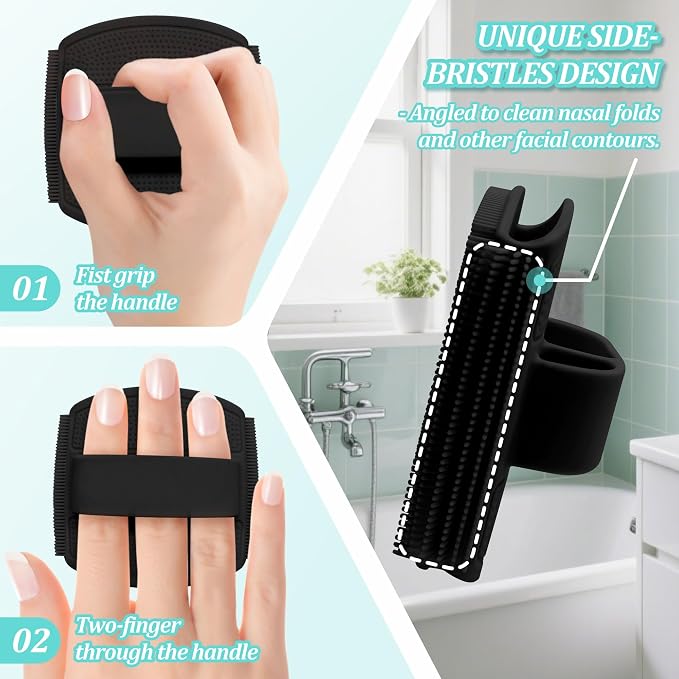 Silicone Back/Face Scrubber & Bath Glove Set 3PCS, Extendable Back Scrubber - Image 5